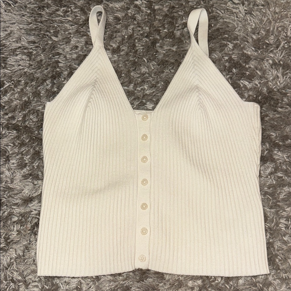 Aerie Cream/White Ribbed Button-Up Camisole